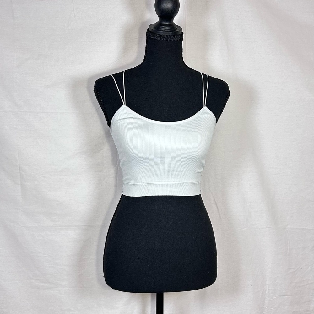 Pale Blue Lace Bralette Crop Top Strappy Back Ribbed Gilly Hicks Hollister Y2K